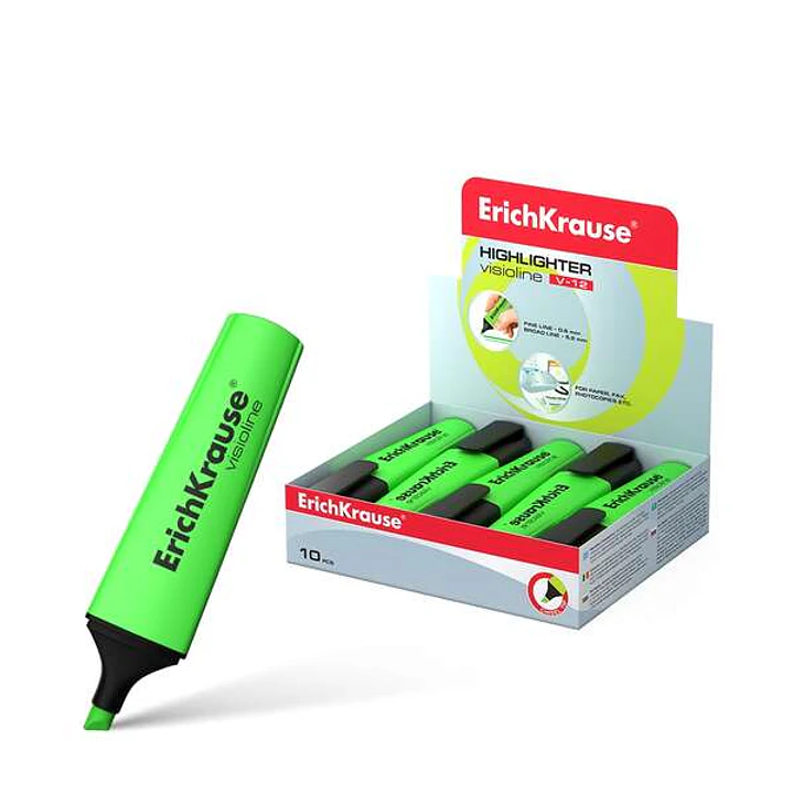 Erichkrause Visioline V-12 Marcador Fluorescente - Punta Biselada - Tinta a Base de Agua - Color Verde 1