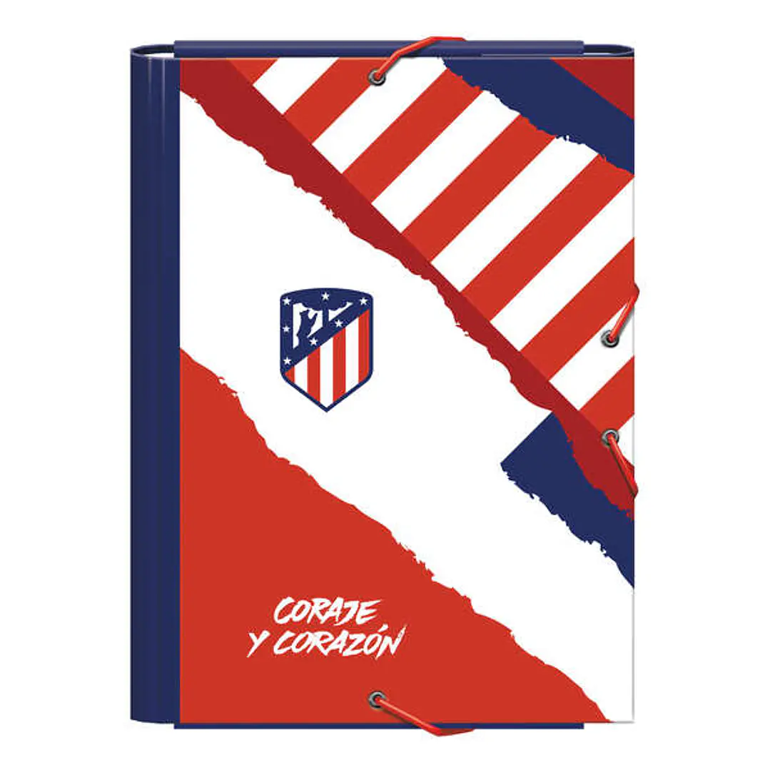 Dohe Atletico de Madrid Coraje y Corazon Carpeta de Carton Forrado Plastificado - 3 Solapas - Tamaño Folio - Guardas Impresas - Cierre de Goma Elastic 1