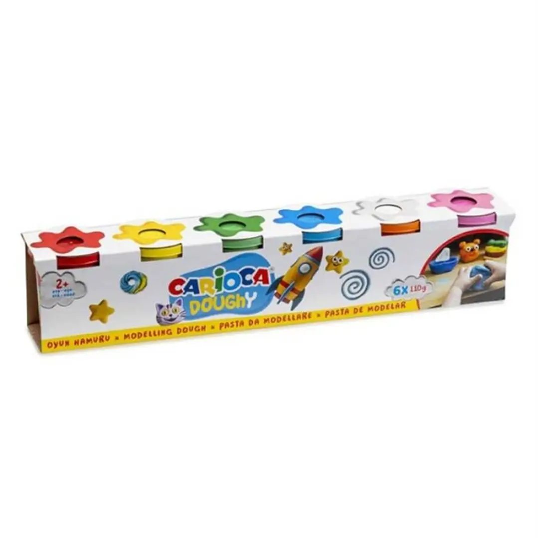 Carioca Doughy Pack con 6 Botes de Pasta de Modelar 110gr - Blanda y Flexible - Facil de Amasar y Moldear - Ideal para Iniciacion al Modelaje - Colore 1