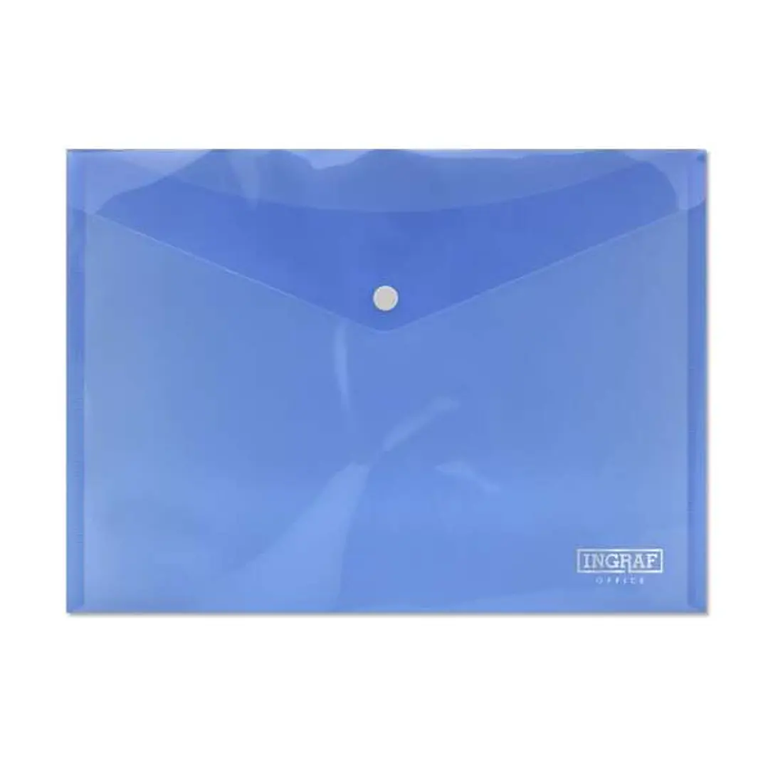 Ingraf Sobre Portadocumentos A4 - Cierre de Broche - Polipropileno Cristal Transparente - Color Azul 1