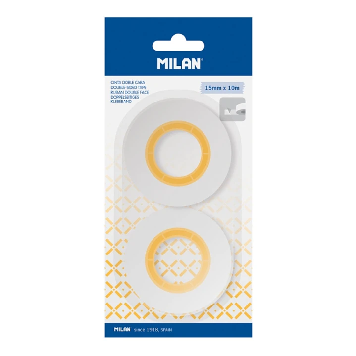 Milan Pack de 2 Cintas Adhesivas de Doble Cara - 15mm x 10m - Color Transparente 1