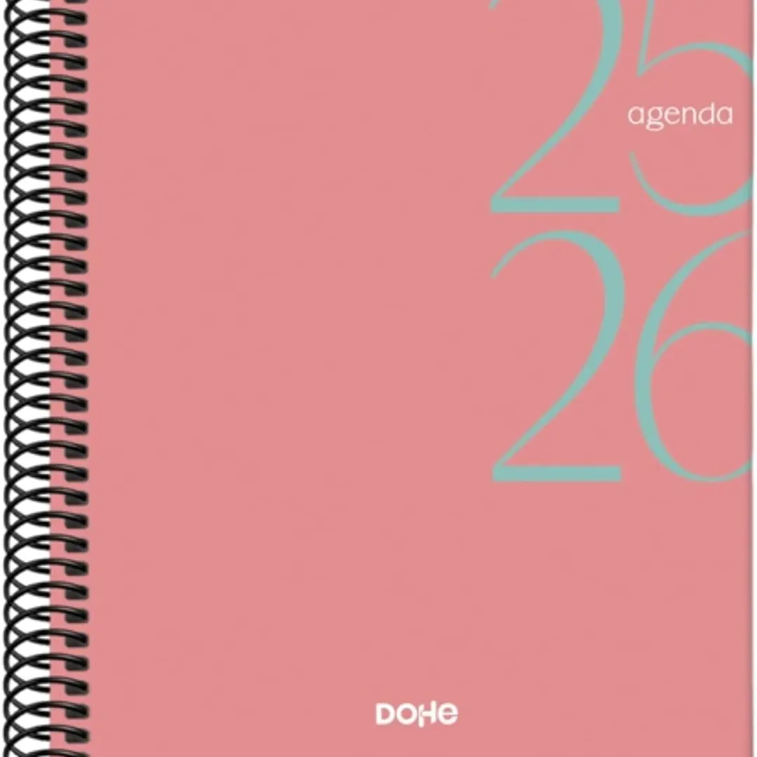 Dohe System Agenda Escolar 25/26 Espiral A5 - Dia Pagina - Papel 70g/m2 - Cubierta de Carton Plastificado - Color Rosa 1