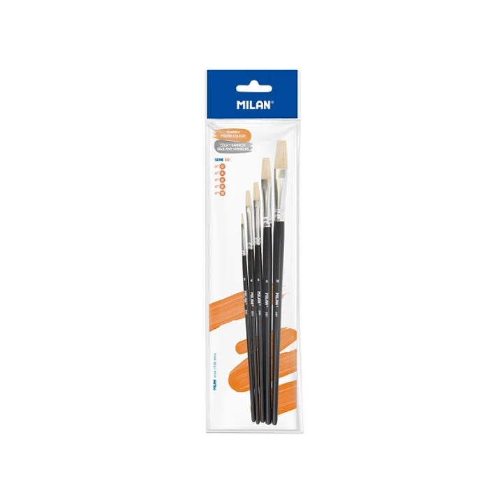 Milan 501 Pack de 5 Pinceles Planos - Formatos Surtidos - Color Negro 1