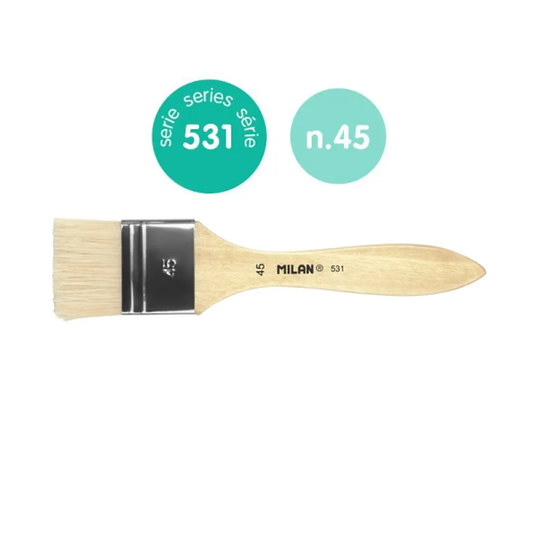 Milan 531 Paletina para Barnices y Oleo de 45mm - Cerda Natural - Mango Corto - Color Madera Claro 1