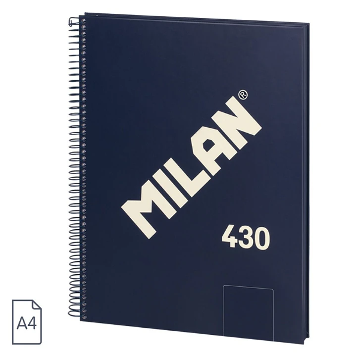 Milan 430 Since 1918 Cuaderno A4 con Espiral - Hojas Blancas - 80 Hojas de 95g - Tapa Dura - Color Azul 1