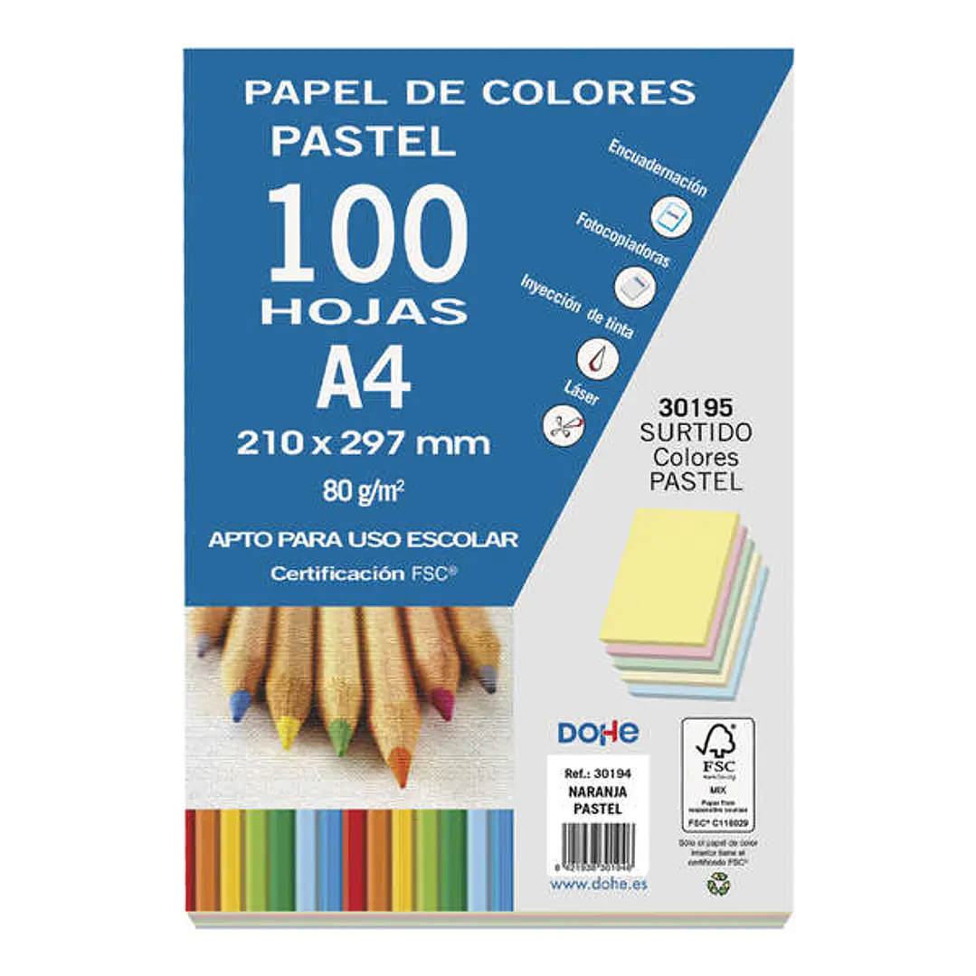 Dohe Papel Multifuncion Color Pastel de 80g - Apto para Fotocopiadoras, Impresoras Laser y Chorro de Tinta - Ideal para Uso Escolar 1
