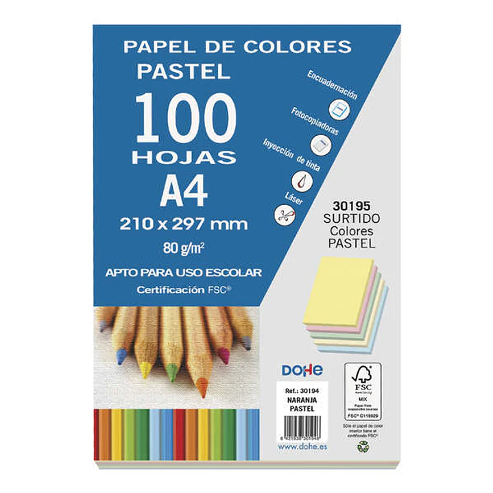 Dohe Papel Multifuncion Color Pastel de 80g - Apto para Fotocopiadoras, Impresoras Laser y Chorro de Tinta - Ideal para Uso Escolar 1