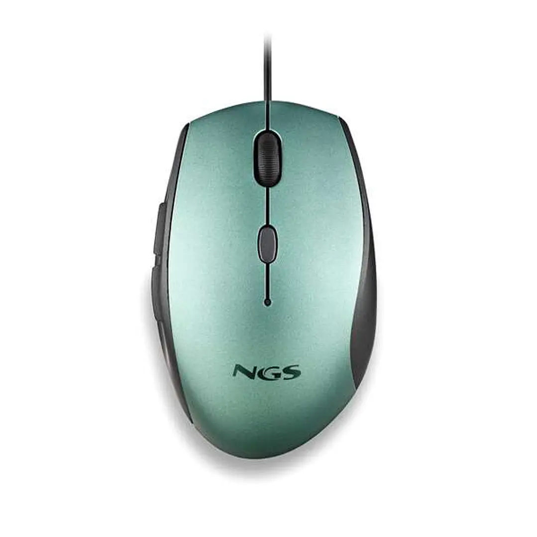 NGS Moth Ice Raton USB 1600dpi + Adaptador USB-A a USB-C - 5 Botones - Uso Diestro - Cable de 1.80m - Color Verde Metalizado/Negro 1