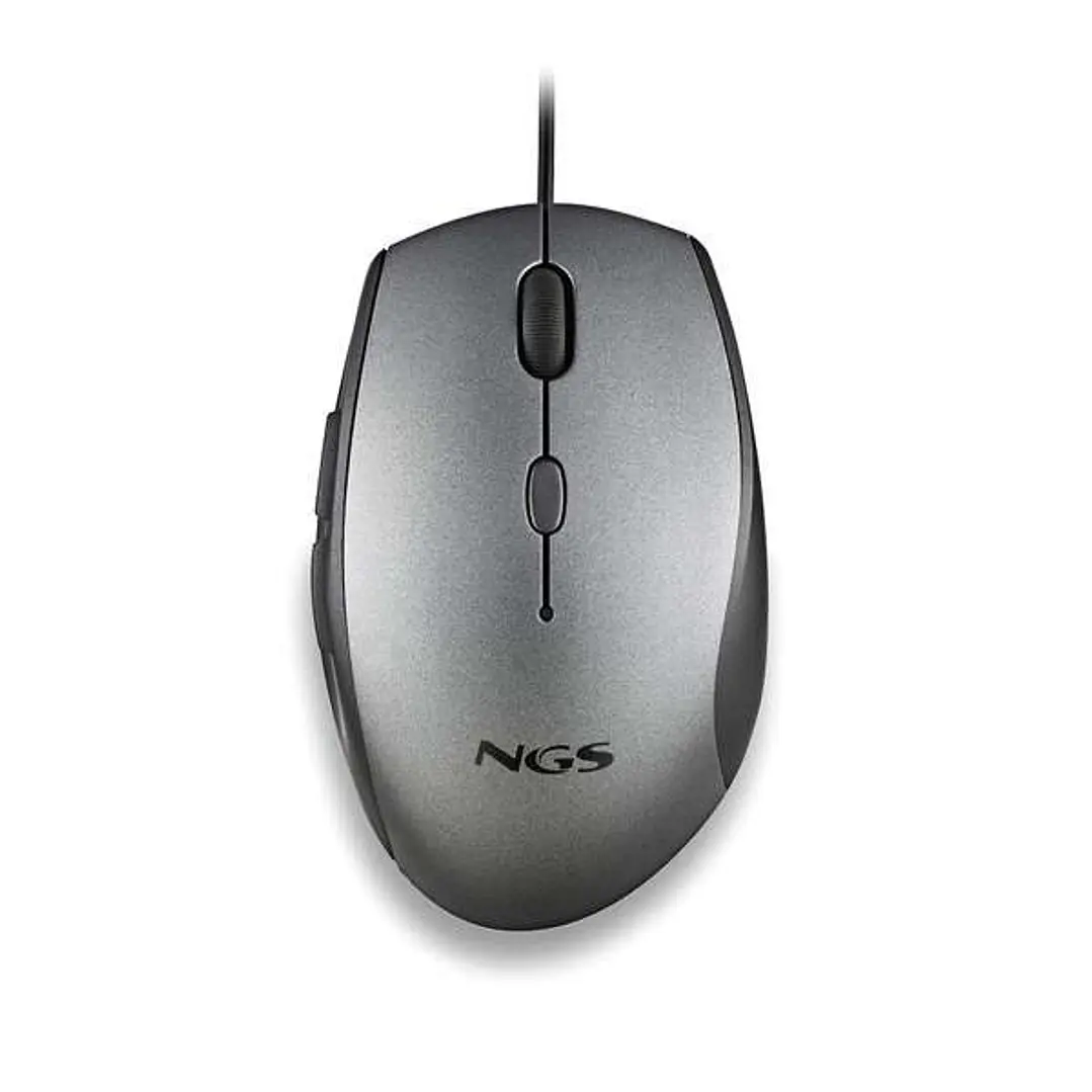 NGS Moth Gray Raton USB 1600dpi + Adaptador USB-A a USB-C - 5 Botones - Uso Diestro - Cable de 1.80m - Color Gris/Negro 1