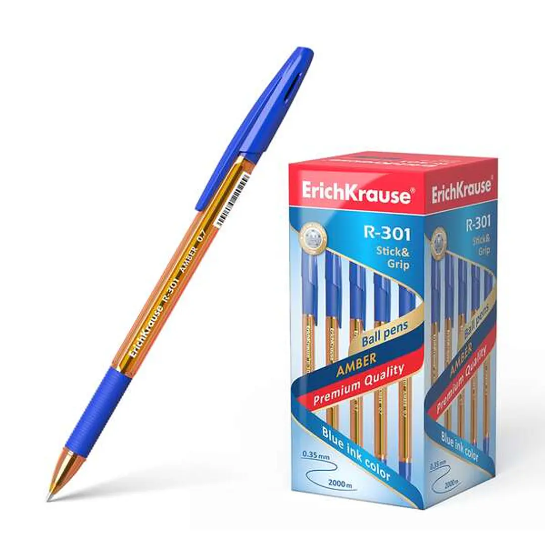 Erichkrause R-301 Amber Stick&Grip Boligrafo de Bola Punta 0.7mm - Trazo 0.35mm - Agarre con Grip de Goma - Tinta de Secado Rapido - Cuerpo Naranja Tr 1