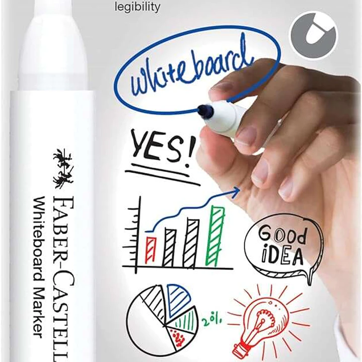 Faber-Castell W20 Pack de 4 Rotuladores para Pizarra Blanca - Punta de Bala - Ancho de Linea 2,25mm - Borrado en Seco - Colores Surtidos 1