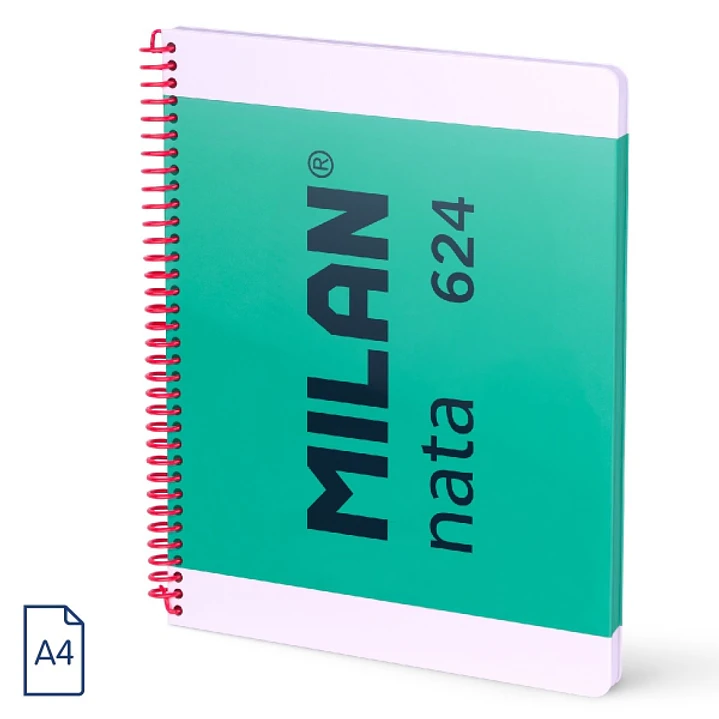 Milan Nata 624 Cuaderno Espiral Formato A4 Pautado 7mm - 80 Hojas de 95 gr/m2 - Microperforado, 4 Taladros - Color Verde 1
