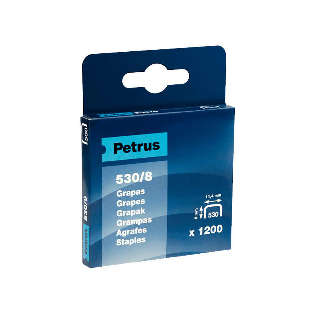 Petrus Caja de 1200 Grapas 530/8 Cobreadas para Clavadora - Patilla de 8mm 1