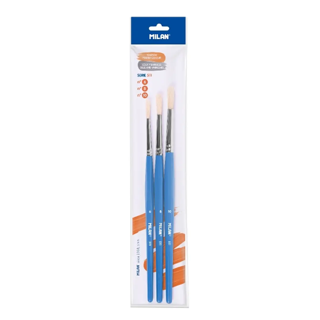 Milan 511 Pack de 3 Pinceles Escolares para Cola y Tempera - Formatos Surtidos - Color Verde 1