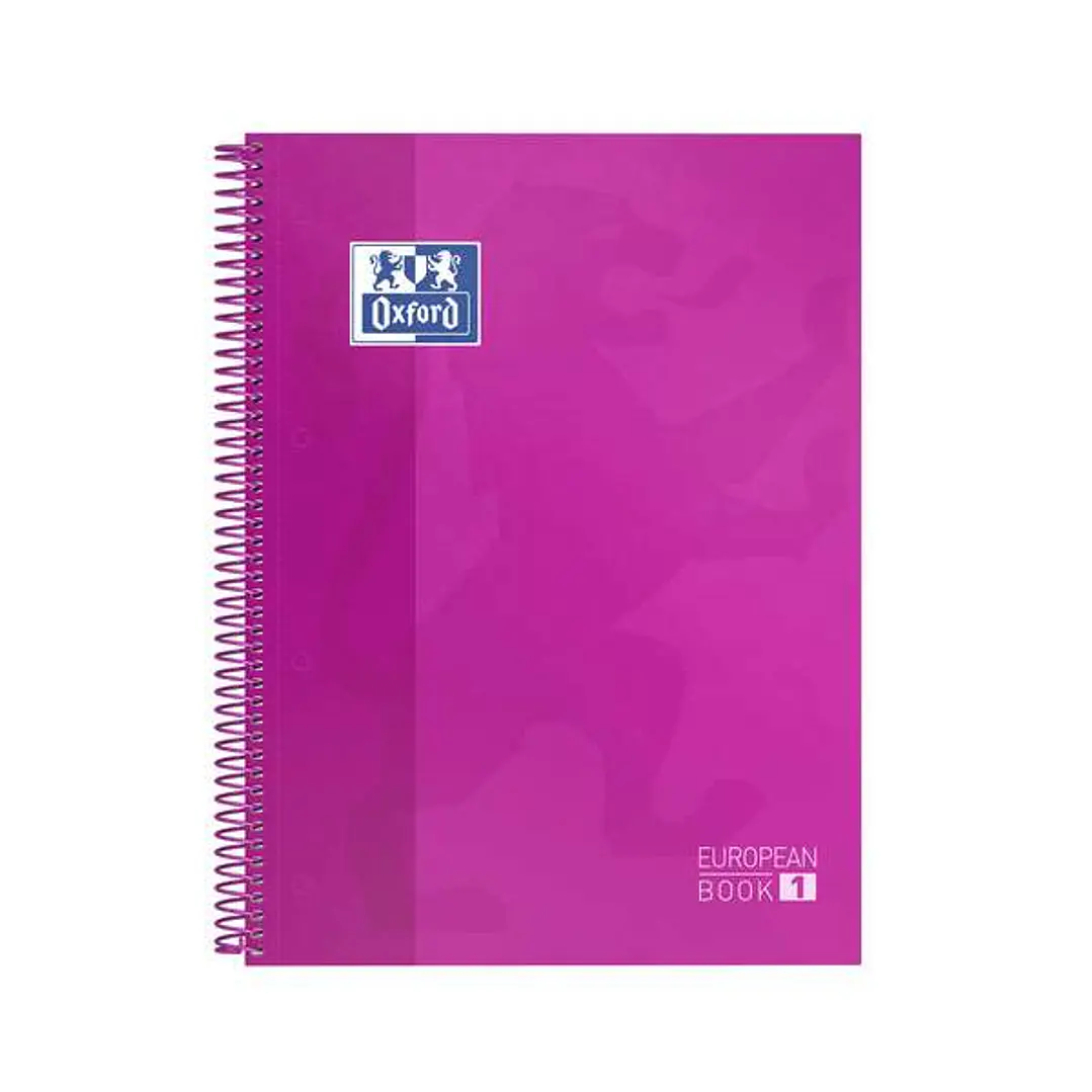 Oxford Europeanbook 1 Cuaderno Espiral Formato A4+ Cuadriculado 5x5mm - 80 Hojas - Banda de Color - Tapa Extradura Brillante - Color Fucsia 1