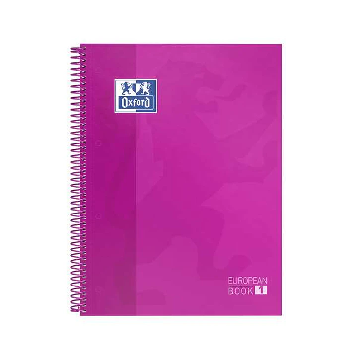 Oxford Europeanbook 1 Cuaderno Espiral Formato A4+ Cuadriculado 5x5mm - 80 Hojas - Banda de Color - Tapa Extradura Brillante - Color Fucsia 1
