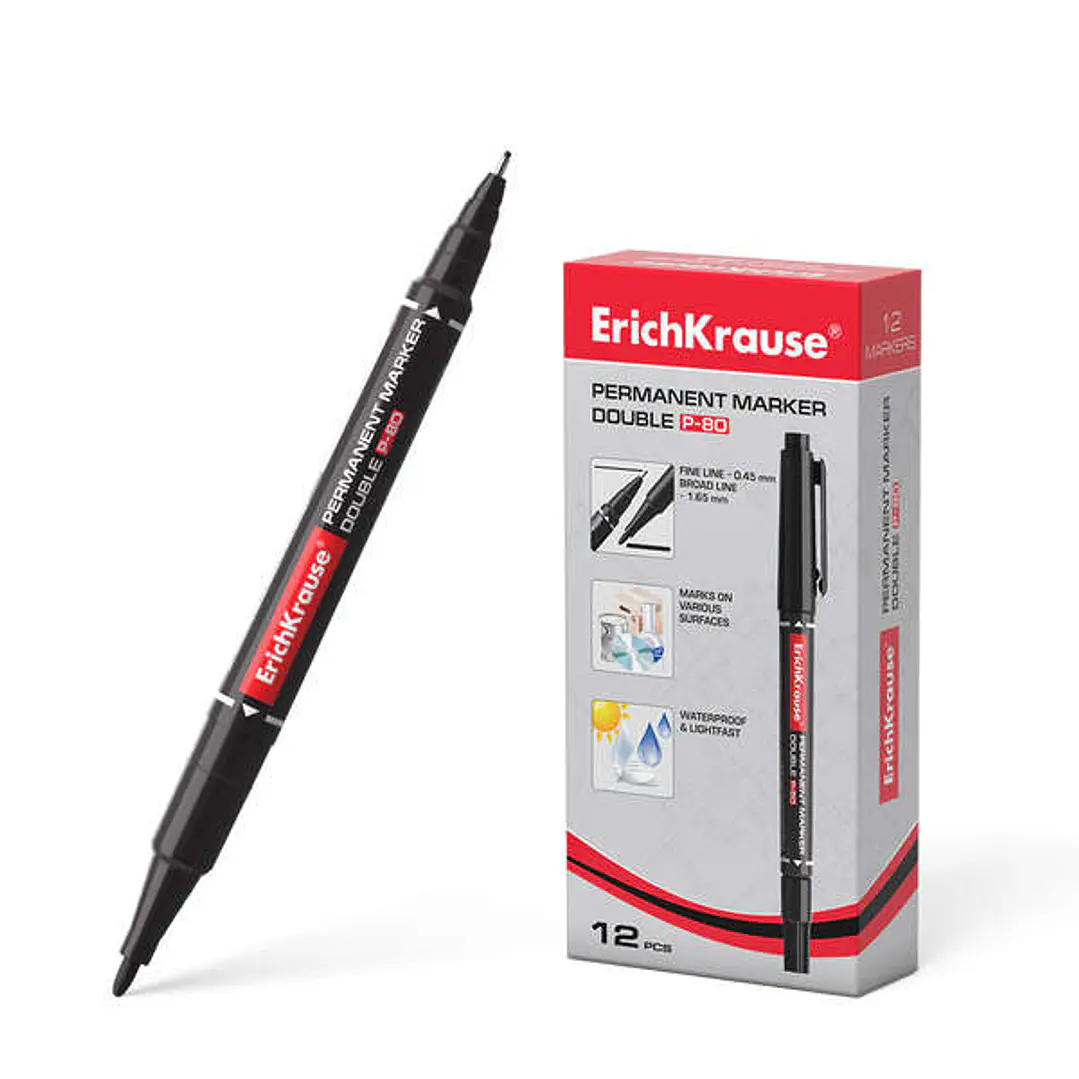 Erichkrause Double P-80 Marcador Permanente Doble Punta - Punta Bala de 1,65mm, Punta Fina de 0,45mm - Tinta a Base de Alcohol Resistente al Agua y a  1