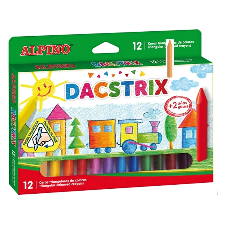 Alpino Dacstrix Pack de 12 Ceras Semiblandas de Colores - Forma Triangular - Mezclables - No Manchan - Colores Surtidos 1
