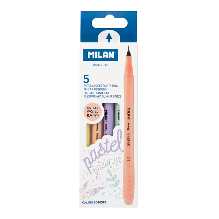 Milan Sway Fineliner Pack de 5 Rotuladores Punta Fina Sway Pastel Fineliner 0.4mm - Tinta al Agua - Punta Fina 0.4mm - Colores Surtidos 1