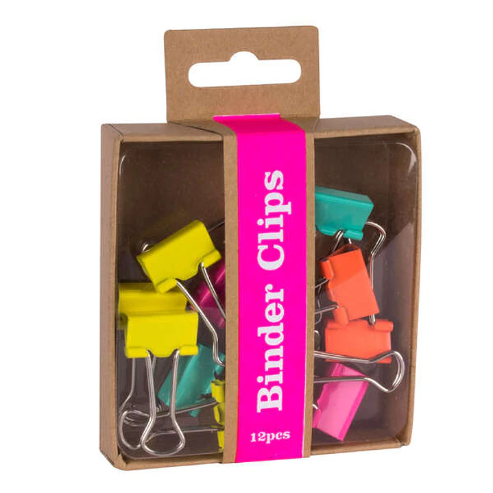 Apli Pinzas Abatibles Fluor Collection - Caja Kraft con 12 Pinzas Surtidas en Colores Fucsia, Amarillo, Naranja y Turquesa - Pack de Recambio para Exp 1
