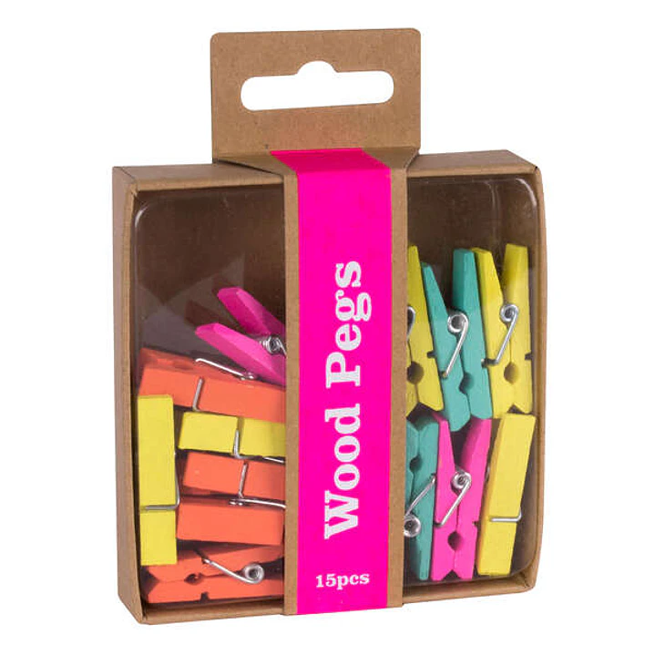 Apli Fluor Collection Pinzas de Madera - 15 Unidades de Colores Fluorescentes - Caja Kraft con Eurohole - Recambio para Expositor 15146 1