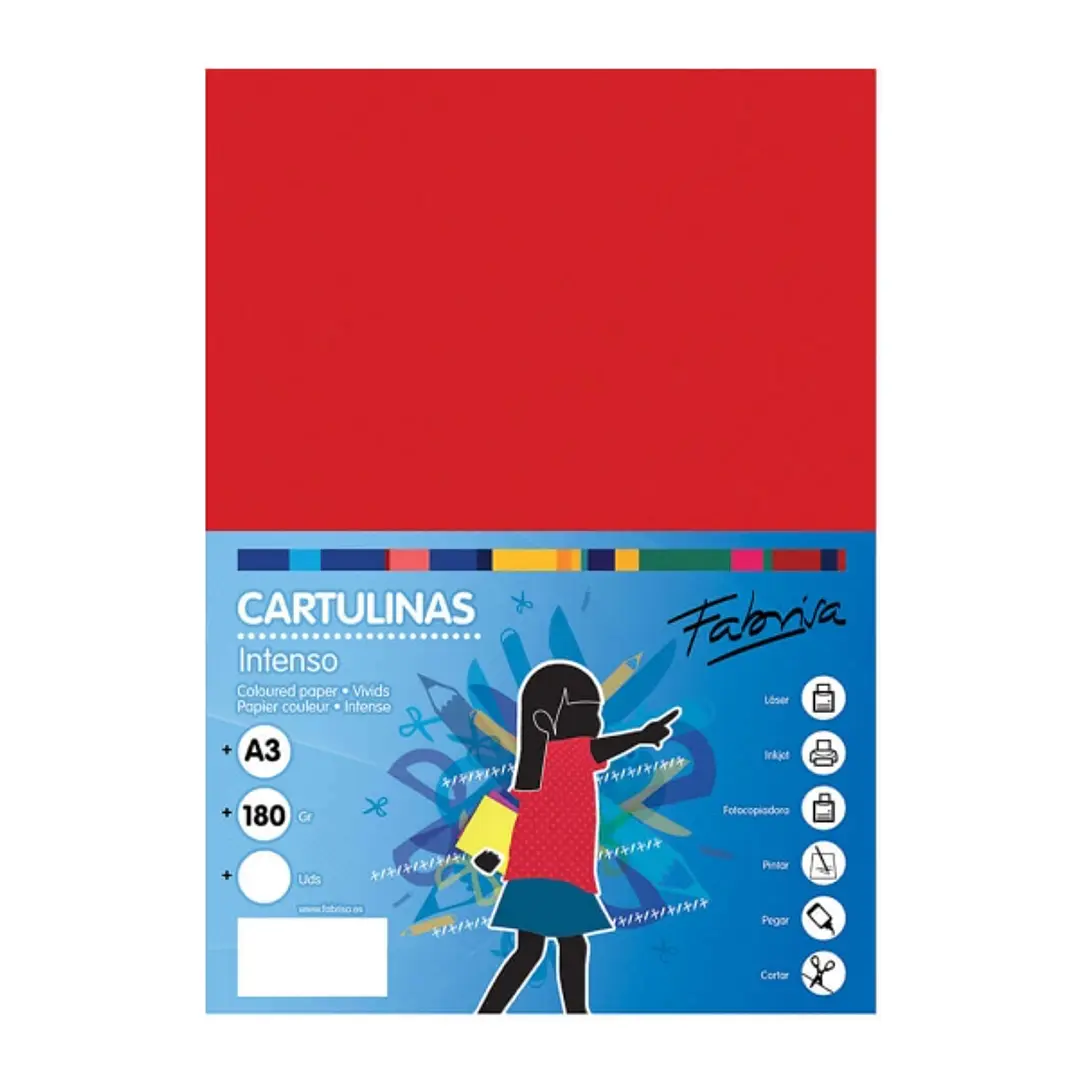 Fabrisa Pack de 25 Cartulinas 180 g/m² - Tamaño A3 - Color Rojo 1
