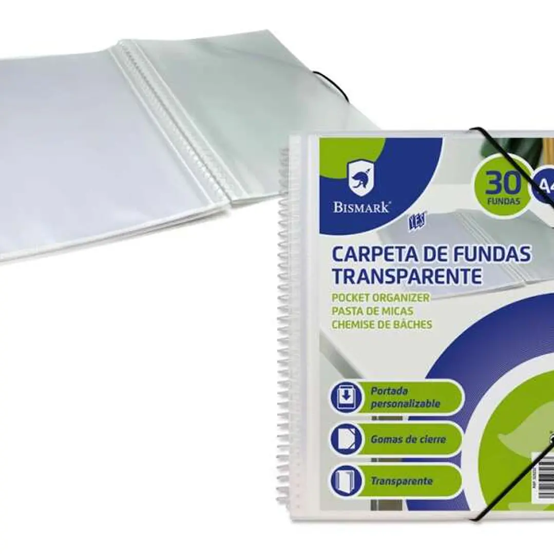 Bismark Carpeta Espiral con 30 Fundas Transparentes A4 - Polipropileno - Portada Personalizable - Espiral Plastica Indeformable - Apertura 360 Grados  1