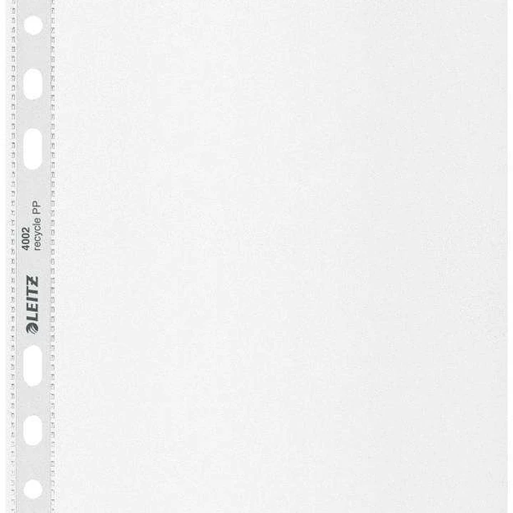 Leitz A5 Recycle Pack de 25 Fundas Mutitaladro A5 - 6 Taladros - Plastico Reciclado - 100% Reciclable - Transparente 1