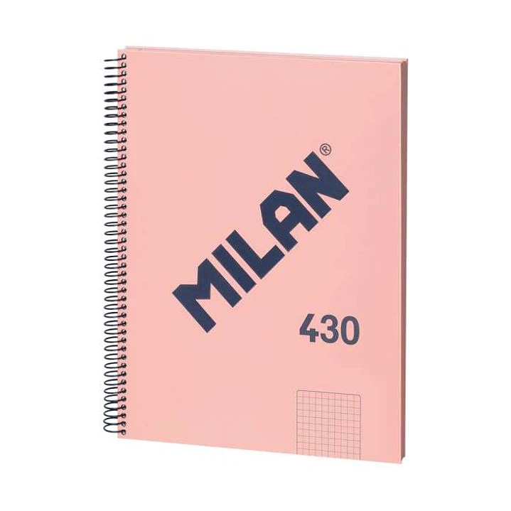 Milan Serie 1918 Cuaderno Espiral Formato A4 Cuadricula 5x5mm - 80 Hojas de 95 gr/m2 - Microperforado, 4 Taladros - Color Rosa 1