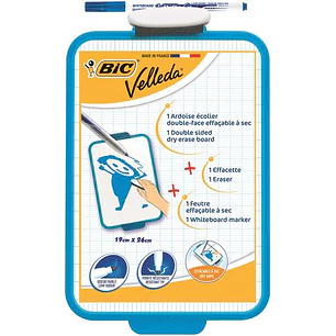 Bic Velleda Pizarra Escolar Dos Superficies Blanca y Milimetrada + 1 Marcador Velleda Azul + 1 Borrador - Dimensiones: 26x19 cm