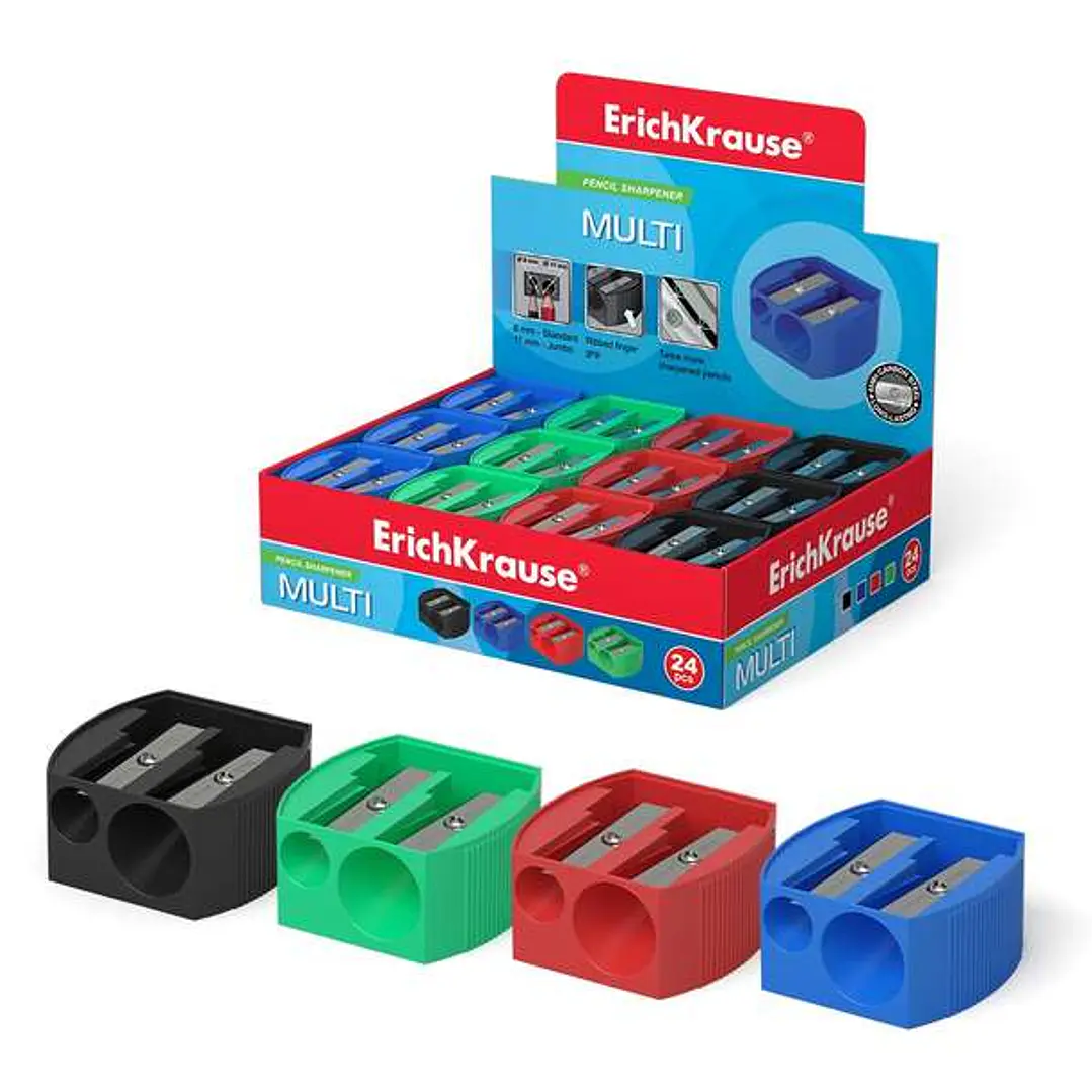 Erichkrause Multi - Sacapuntas de Plastico con Dos Orificios - Diametros de 8mm y 11mm - Color Surtido 1