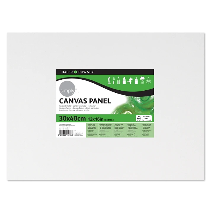 Daler Rowney Simply Carton Entelado - 250g - 30x40cm - Imprimacion Triple - Grano Medio - 100% Algodon sin Acido - 250g - Color Blanco 1