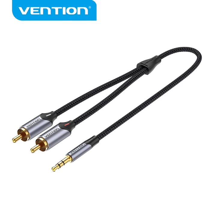 Vention Cable de Audio RCA - Sonido Hi-Fi - Cancelacion de Ruido - Conductor de Cobre 29AWG - Interfaz Bañada en Oro - Color Gris 1