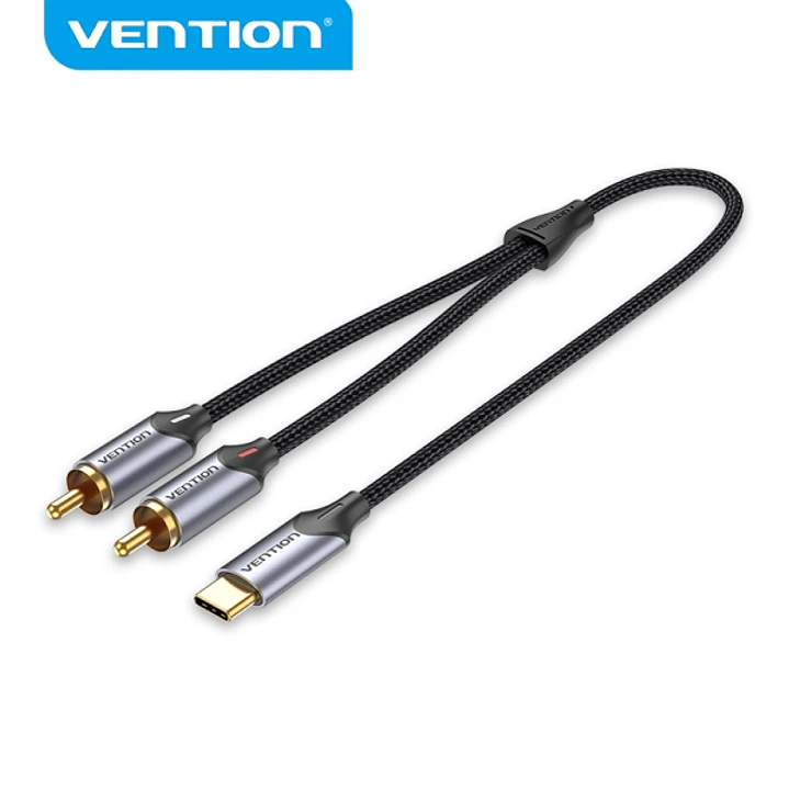 Vention Cable USB-C a 2 RCA - Cancelacion de Ruido Alta Fidelidad - Blindaje Multiple - Chip Audio Alta Gama - Color Gris 1
