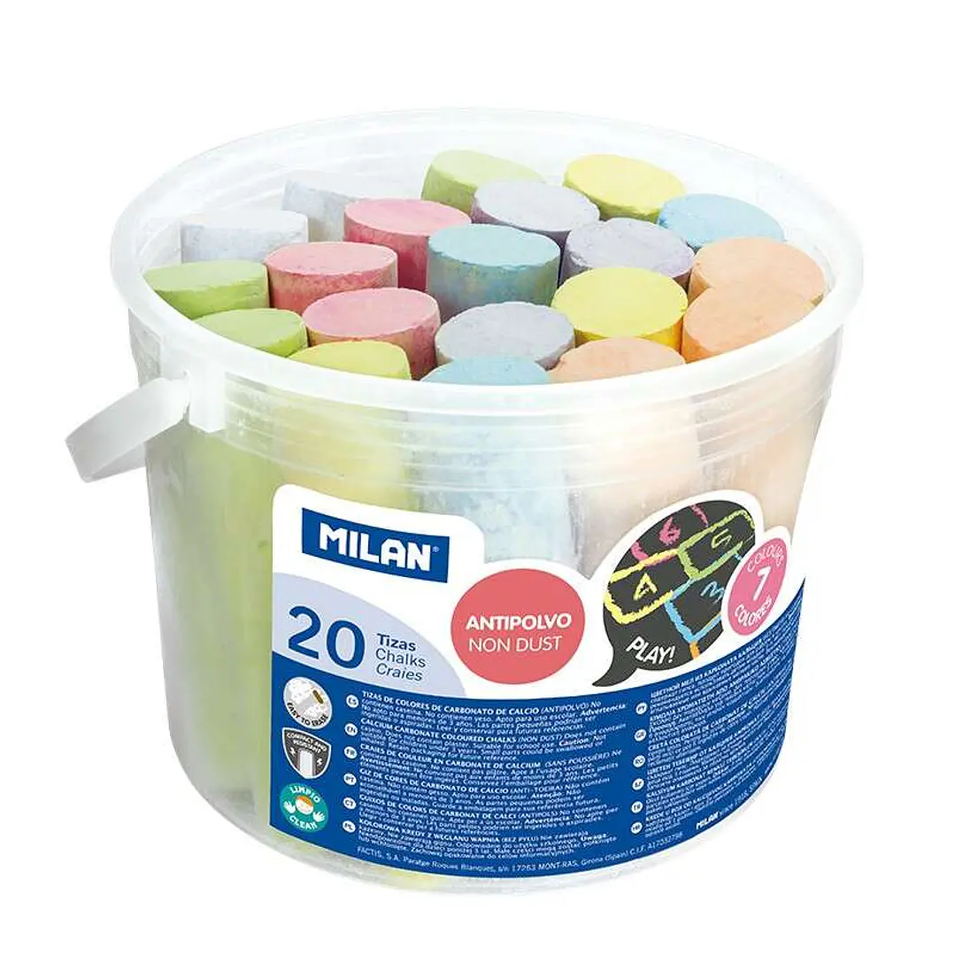 Milan Pack de 20 Tizas Maxi - Redondas - Antipolvo - No Contienen Caseina ni Yeso - Colores Surtidos 1