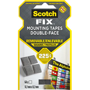 Scotch-Fix Pack de 64 Cuadrados Adhesivos de Doble Cara Reutilizables - 12.7mm x 12.7mm - Color Gris