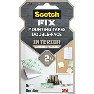 Scotch-Fix Pack de 16 Cuadrados Adhesivos de Doble Cara para Interior - 25 mm x 25mm - Color Blanco