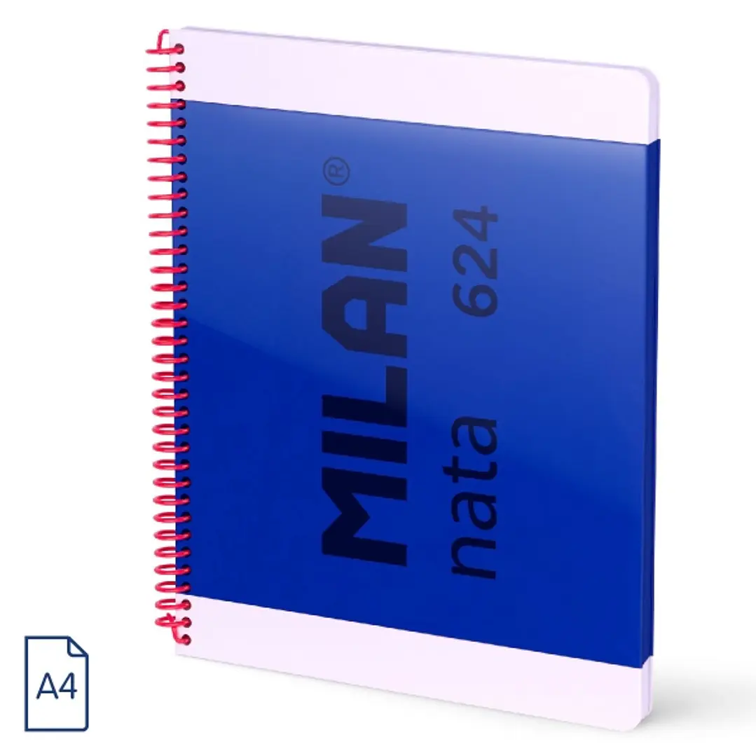 Milan Nata 624 Cuaderno Espiral Formato A4 Liso - 80 Hojas de 95 gr/m2 - Microperforado, 4 Taladros - Color Azul 1