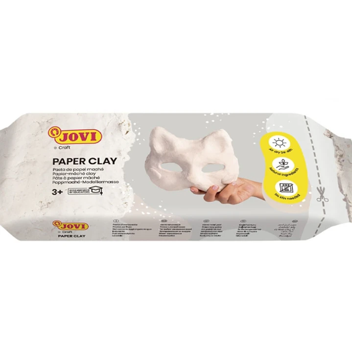 Jovi Paper Clay Pasta de Papelmache 680gr - Lista para Usar - Secado al Aire - Ligera y Facil de Modelar - No Mancha - Ideal para Figuras y Mascaras - 1