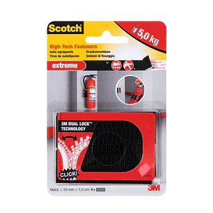 Scotch Extreme Cierres Adhesivos Reposicionables - 25mm x 75mm - Soporta hasta 5kg - Color Negro