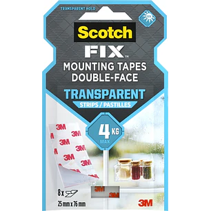 Scotch-Fix Pack de 8 Tiras de Montaje de Doble Cara Transparentes - 25x76mm - Color Transparente