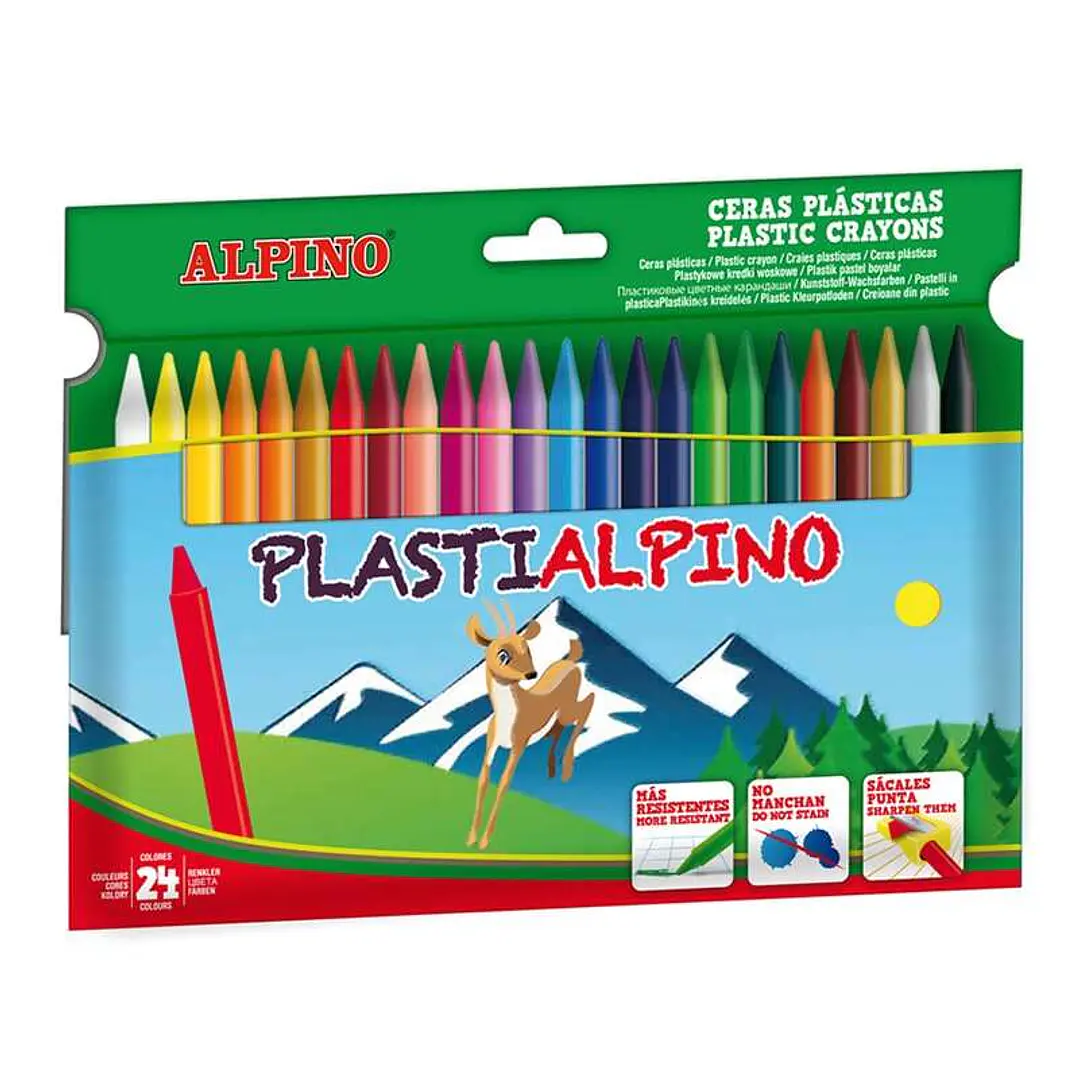 Alpino PlastiAlpino Pack con 24 Ceras para Niños - Material Resistente - No Manchan - Colores Brillantes - Colores Surtidos 1