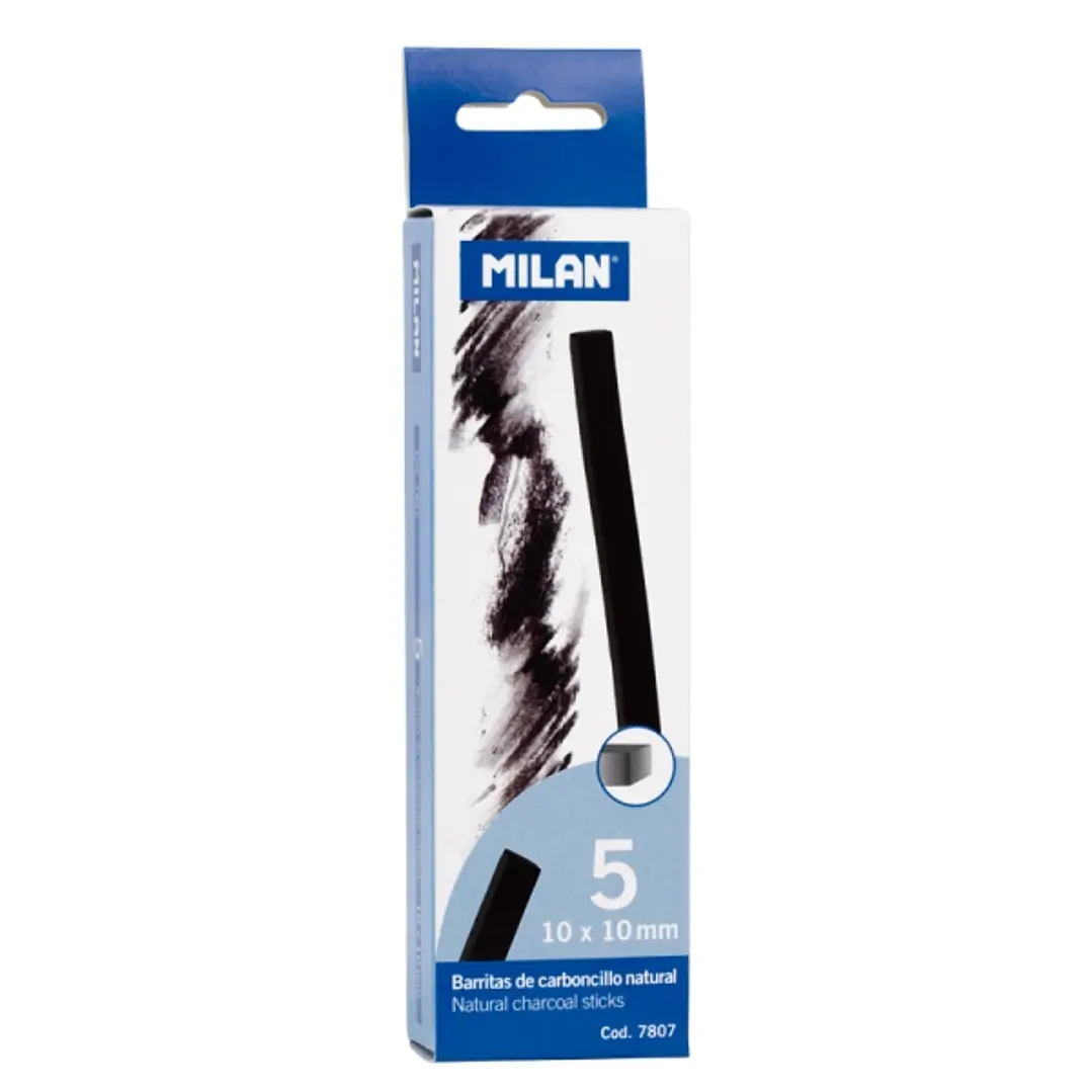 Milan Pack de 5 Barritas de Carboncillo - Natural - Cuadrado 10x10mm - Color Negro 1