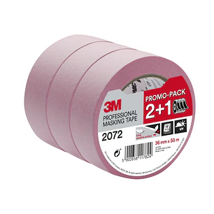 3M Pack de 3 Cintas de Enmascarar para Superficies Delicadas - 36mm x 50m - Promocion 2 + 1 Gratis - Color Rosa