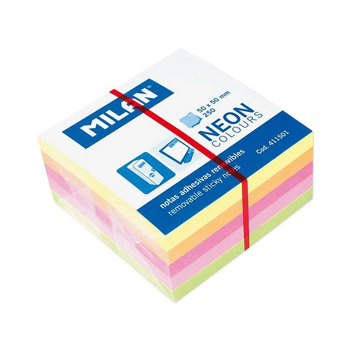 Milan Bloc de 250 Notas Adhesivas Neon Mini - Removibles - Medidas 50mm x 50mm - Colores Surtidos 1