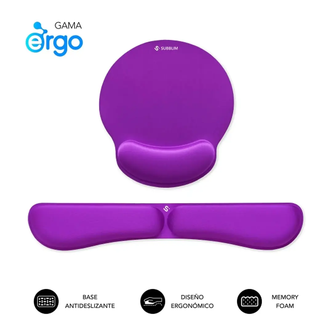 Subblim Pack Ergo MemoryFlex Alfombrilla Ergonomica para Raton y Reposamuñecas Teclado - Espuma Elastica - Microtexturizada Impermeable - Base Antides 1