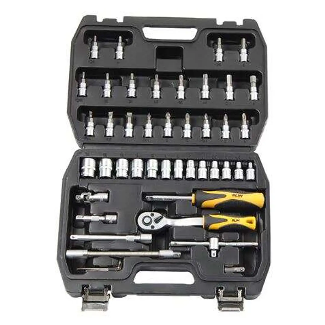 Blim Herramientas de 1/4 - Juego de Vasos y Accesorios - 13 Vasos: 4, 45, 5, 55, 6, 7, 8, 9, 10, 11, 12, 13, 14mm - Chicharra de 72 Dientes - Barras d 1