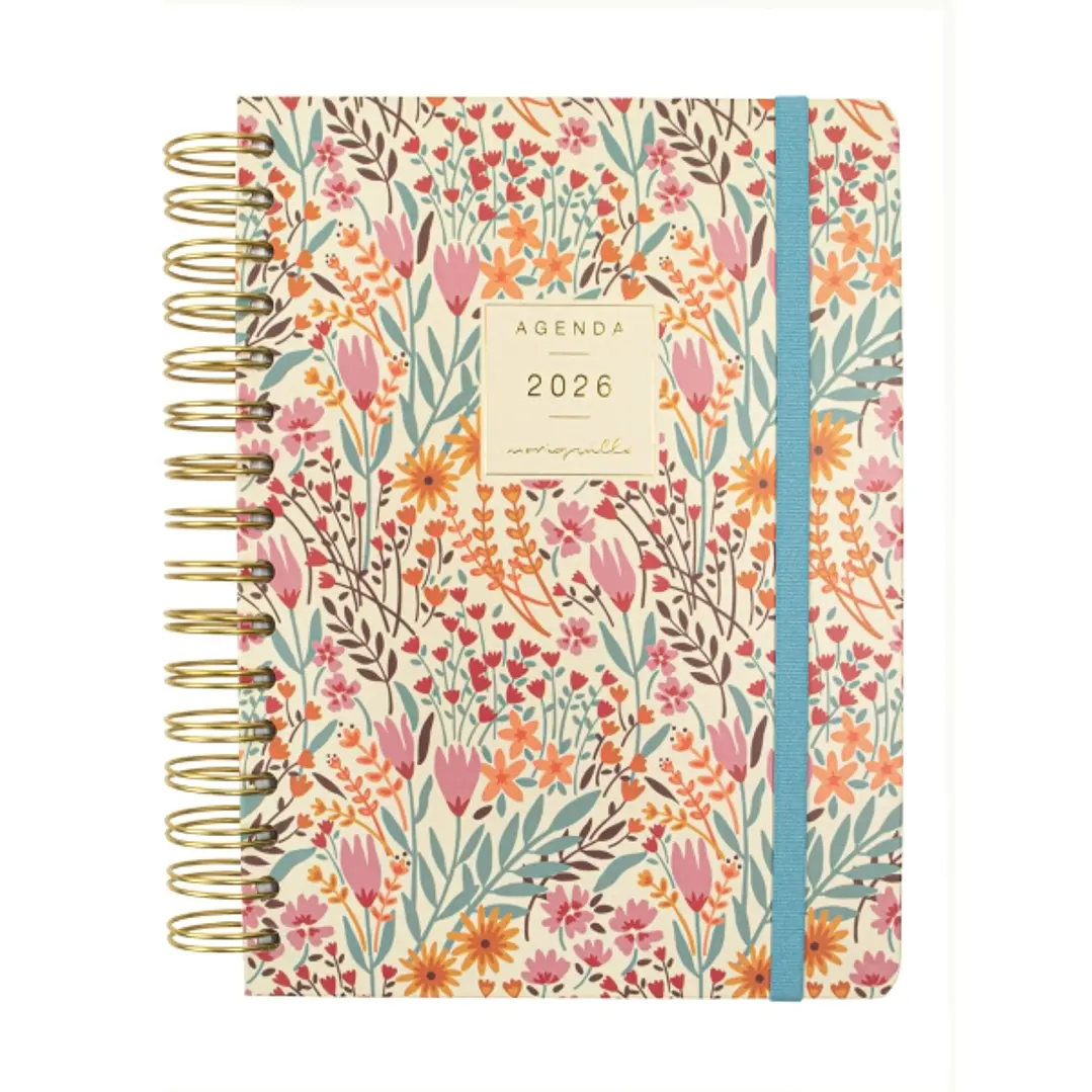 Finocam Moniquilla Agenda de Espiral - Anual 2026 - Planificador - Cierre de Goma - Formato E10 - 155X212mm - 1 Dia por Pagina - Tematica de Flores 1