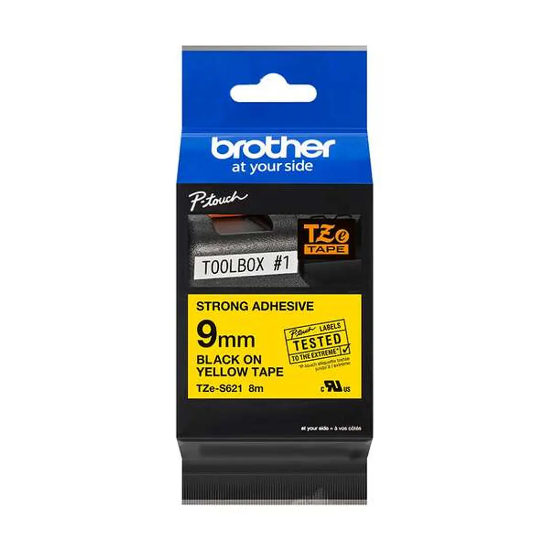 Brother TZeS621 Cinta Laminada Super Adhesiva Original de Etiquetas - Texto negro sobre fondo amarillo - Ancho 9mm x 8 metros 1