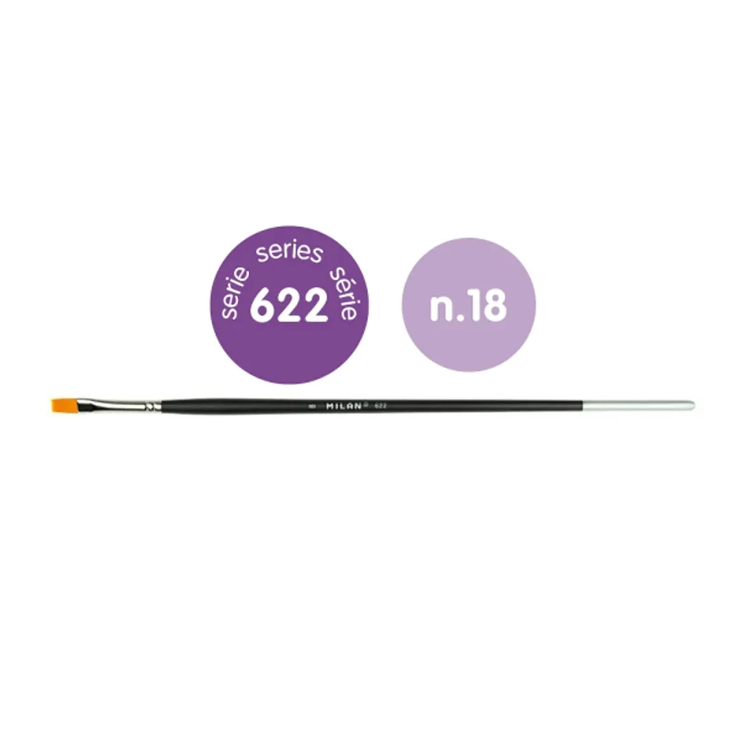 Milan 612 Premium Synthetic Pack de 3 Pinceles Planos Numero 18 - Bolsa con Colgador - Pelo Sintetico - Mango Largo - Color Madera Oscuro 1